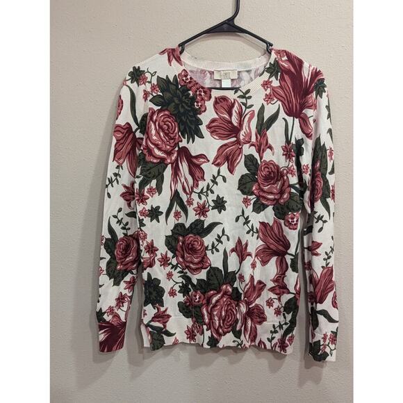 Cozy lt cream w/floral print crew neck long sleeve sweater by Loft size S - Picture 1 of 6